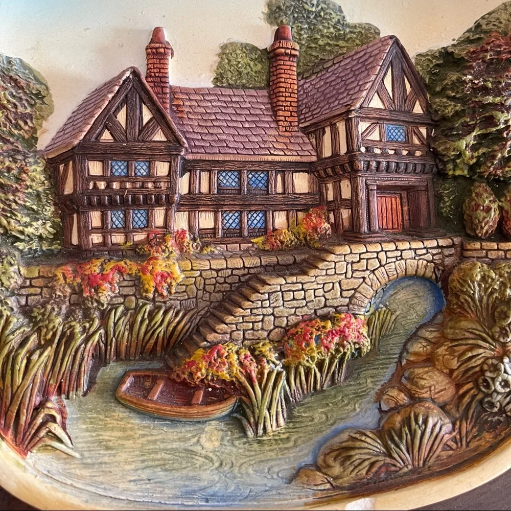 Set of 3 Vintage 1974 Legend Products England 3D Chalkware landscape Wall Plates - Picture 7 of 8